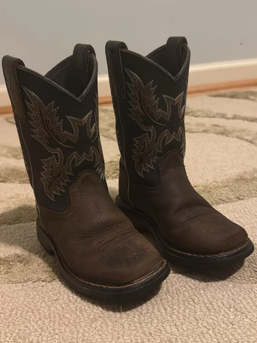 Ariat Brown and Black Kids Western Boots with Embroidered Shaft